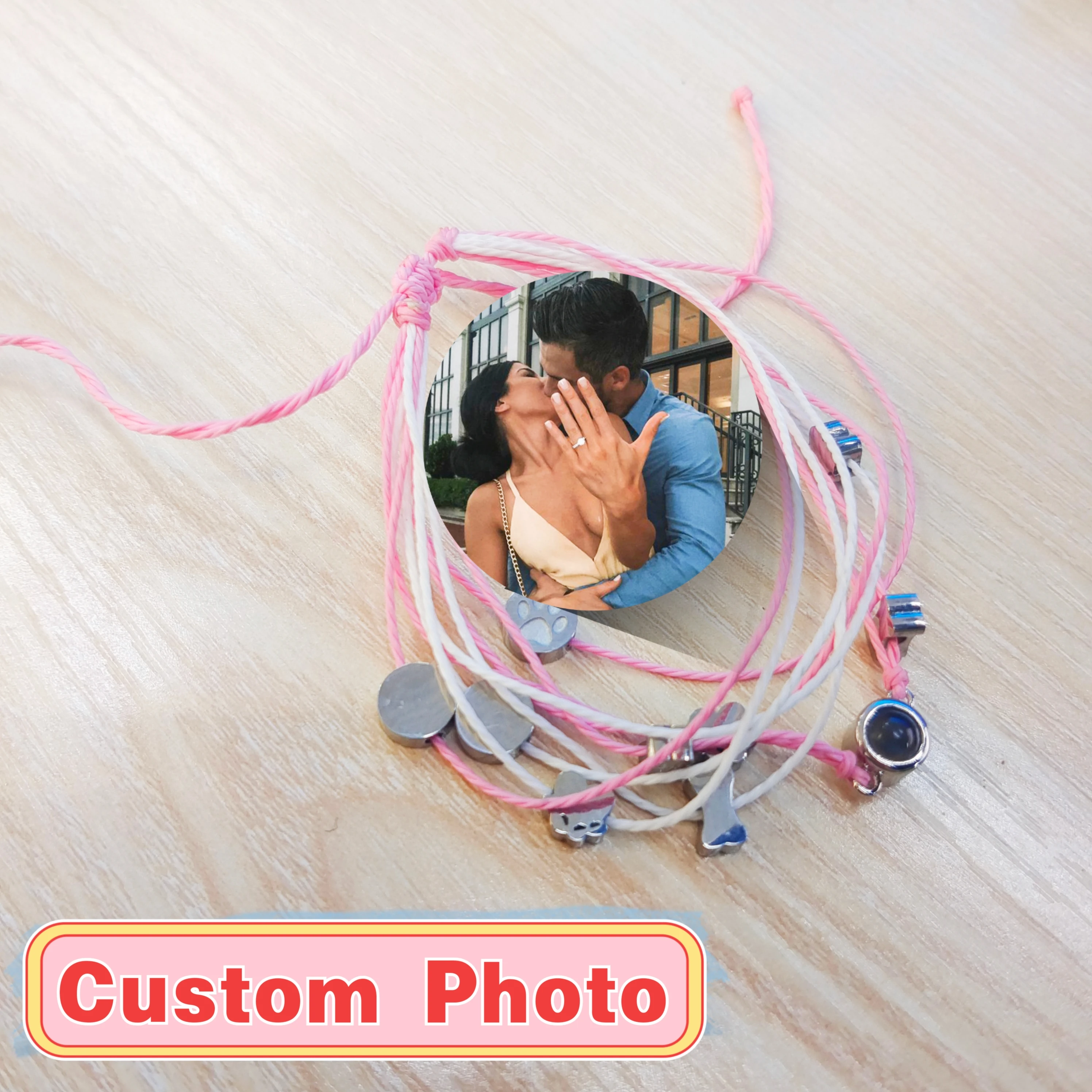 Custom Pet Photo Bracelet Stainless Steel Paw Print Bone Charm Personalized Projection Adjustable Rope Couple Valentine's Gift
