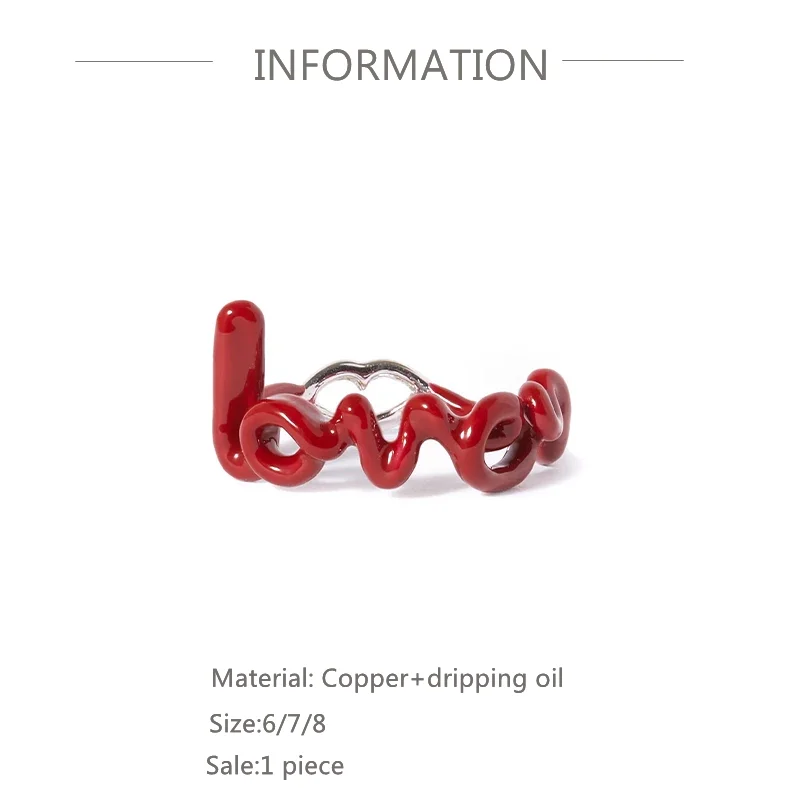 CANNER Red LOVE Letter Rings For Women Charming Colors Enamel Dripping Oil Rings For Lovers Ins Valentine's Day Anillos Jewelry