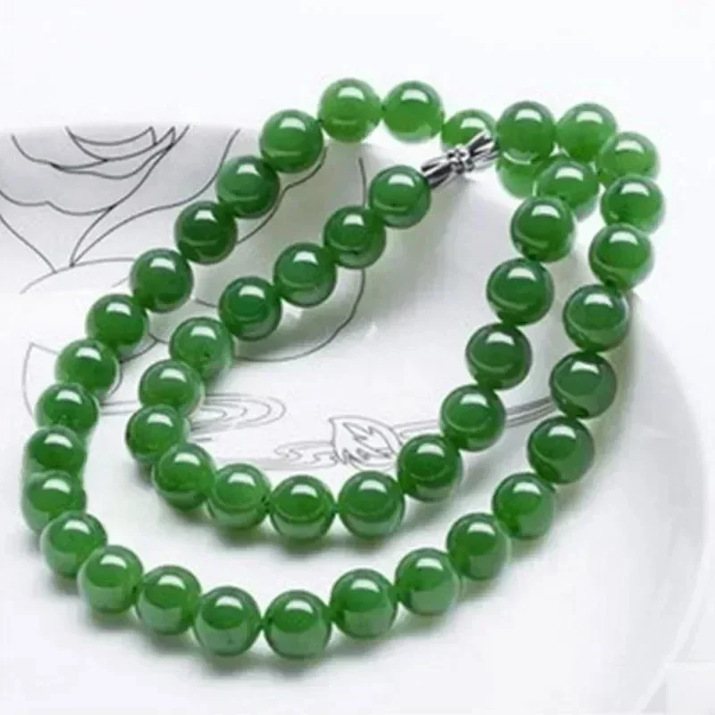Naturalny zielony jadeitowy naszyjnik z koralików Jadeit Biżuteria Moda Urok Akcesoria Ręcznie rzeźbione Amulet szczęścia Prezenty dla kobiet Jej mężczyźni — zdjęcie 2