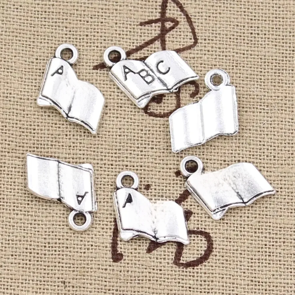 40 sztuk Charms otwarta księga abc 11x11mm antyczne srebro kolorowy platerowany wisiorki dokonywanie DIY Handmade tybetański srebrny kolor biżuteria — zdjęcie 2