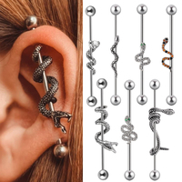1PC 316L Surgical Steel 14G Snake Industrial Barbell Cz Big Mouth Snake Industrial Piercing Body Jewelry Cartilage Earrings