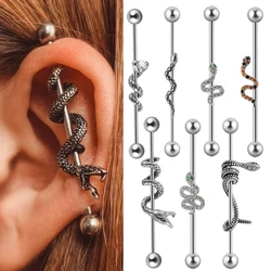 1PC 316L Surgical Steel 14G Snake Industrial Barbell Cz Big Mouth Snake Industrial Piercing Body Jewelry Cartilage Earrings