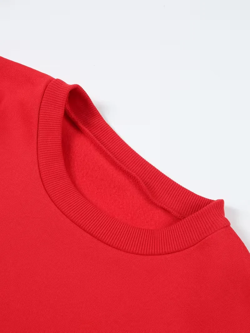 سويت شيرت نسائي برقبة دائرية باللون الأحمر مقاس كبير لعيد الميلاد المجيد وقبعة سانتا وحفلات العطلات لهدايا الملابس العائلية