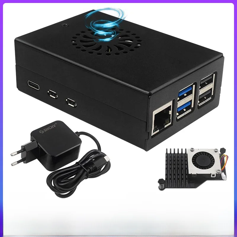 Metalowa obudowa Raspberry Pi 5 Czarna metalowa obudowa kompatybilna z aktywną chłodnicą Opcjonalna obudowa zasilacza dla Raspberry Pi 5 RPi — zdjęcie produktu 7