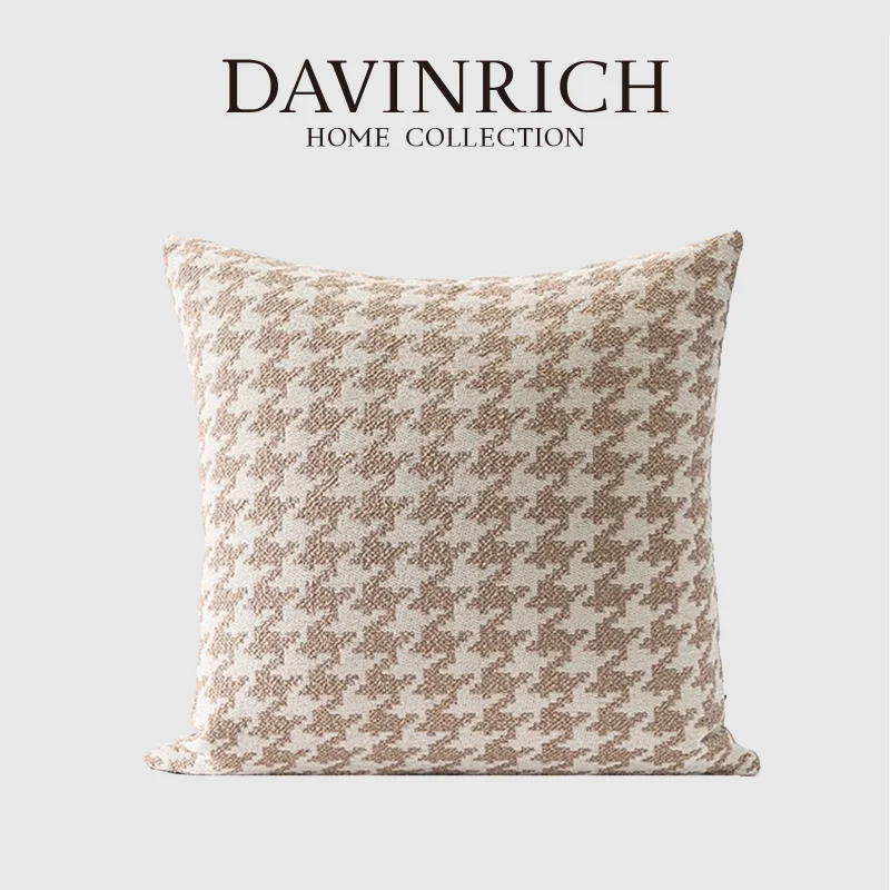 DAVINRICH Oatmeal Houndstooth Bouclé Cushion Cover Touch Of Luxury Handmade Throw Pillow Case 50x50cm Sophisticated And Refined