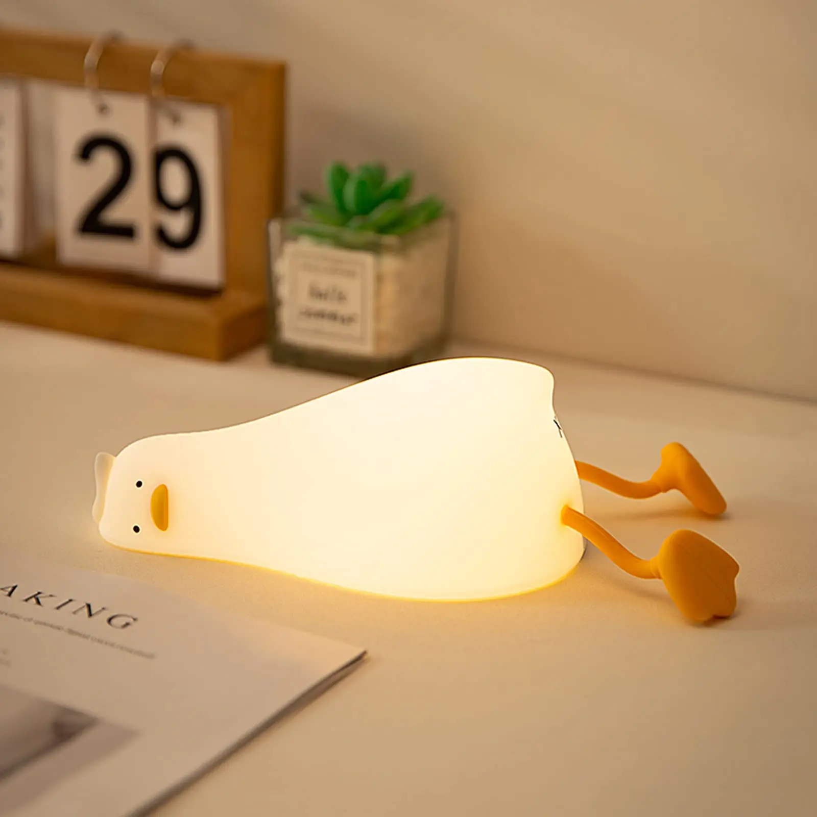 Lying Flat Duck Night Light, LED Squishy Duck Lamp, Cute Light Up Duck, Silicone Dimmable  Nightlight, Rechargeable Bedside