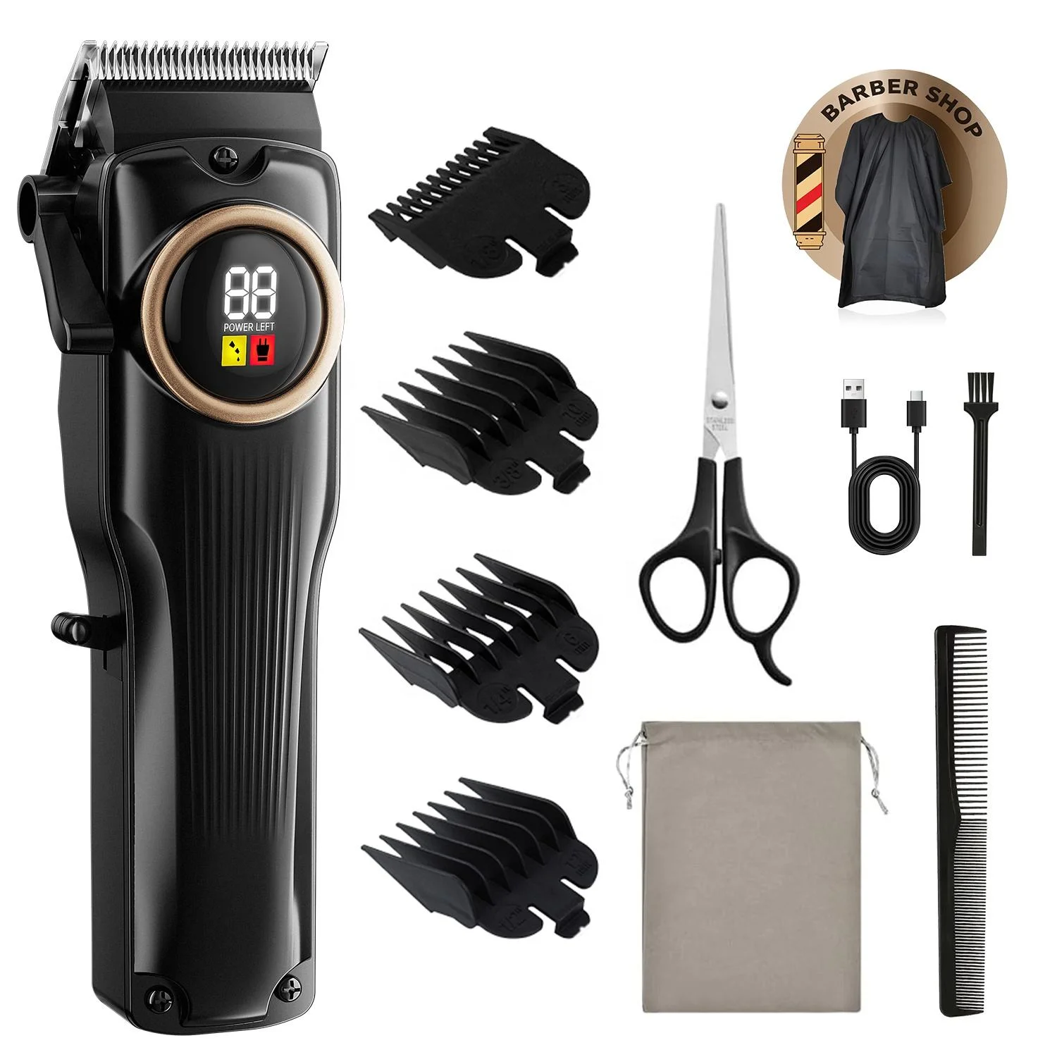 Professional Ceramic Blade Hair Trimmer with Protective Scissor Attachment Set for Men, Rechargeable, 2000mAh