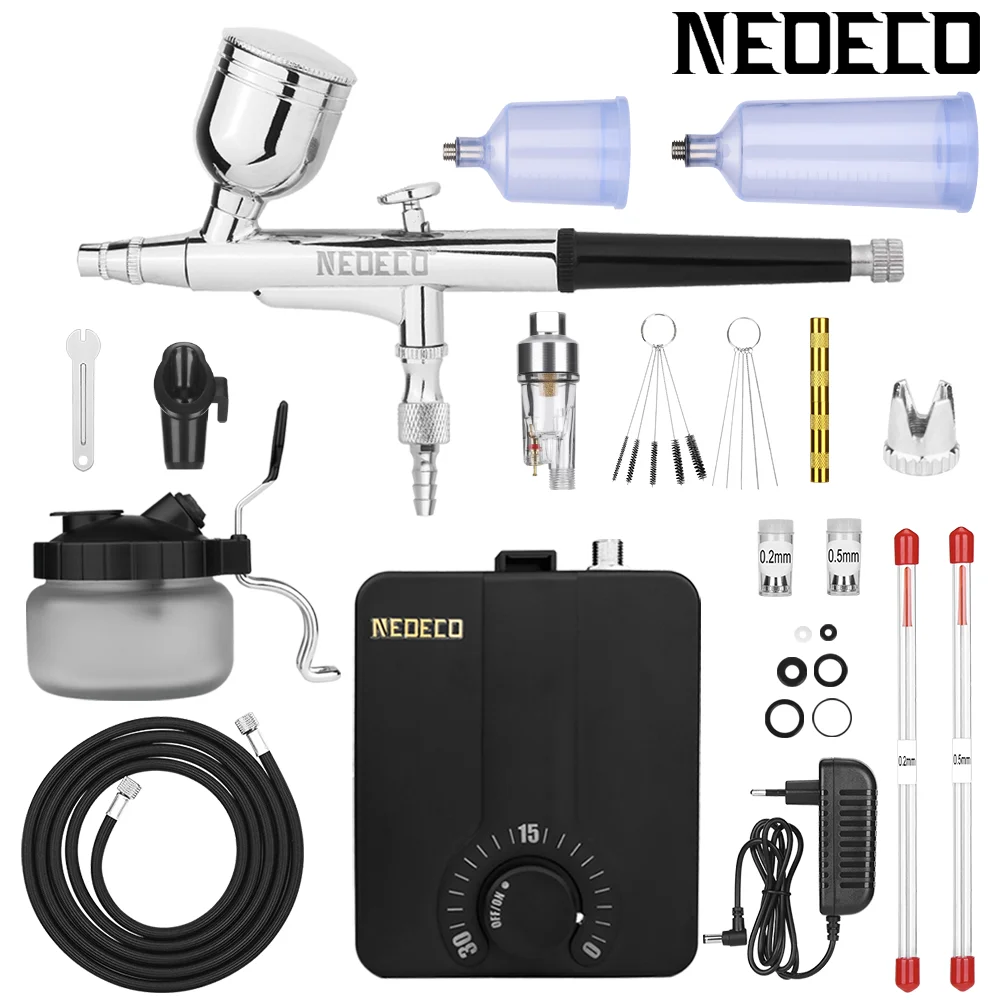 Kit de aerógrafo de doble acción con compresor de Control continuo de parada automática de alta presión de 30PSI para pintar uñas de maquillaje de modelo