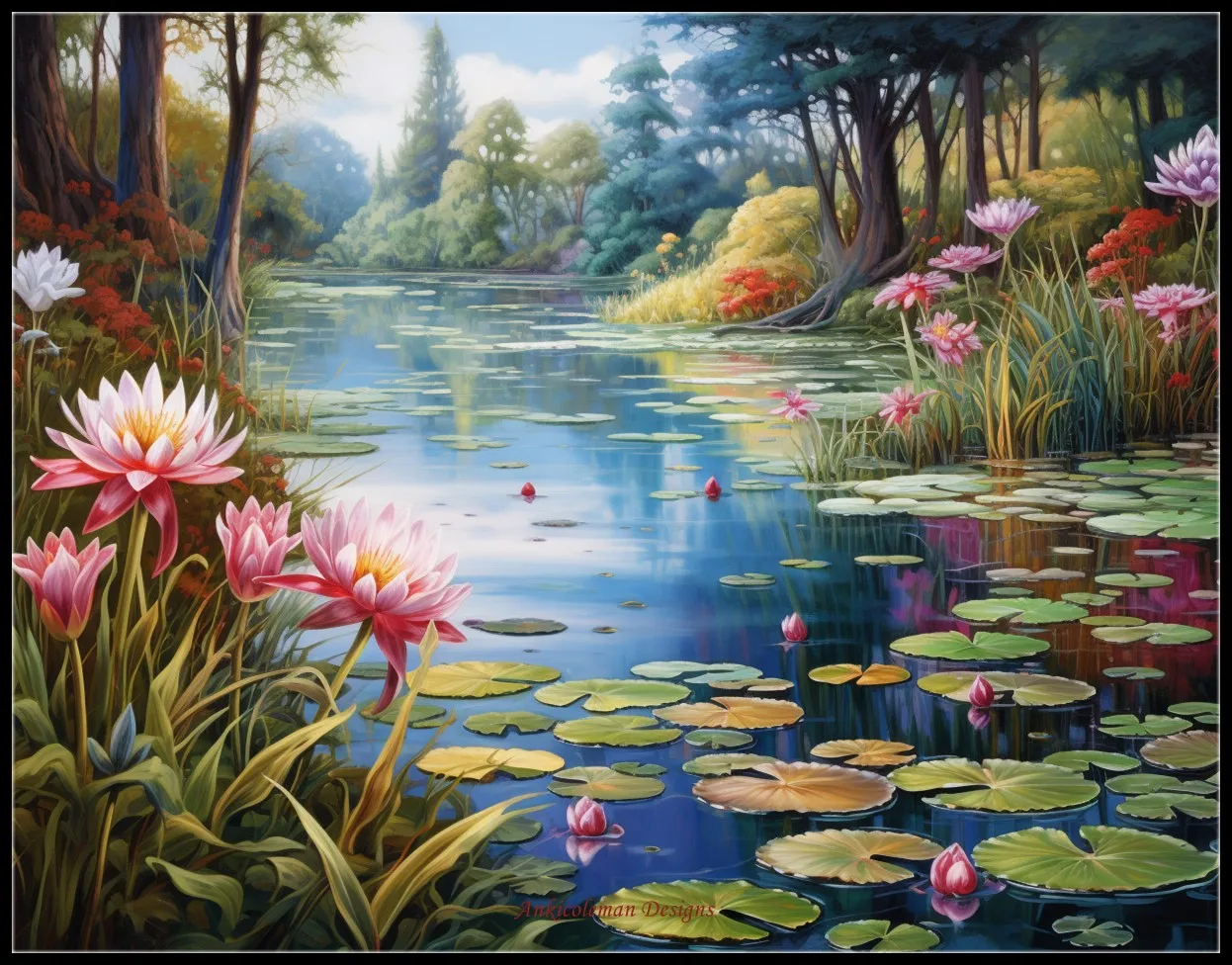 Embroidery Counted Cross Stitch Kits Needlework - Crafts 14 ct DMC Color DIY Arts Handmade Decor - A Water Lily Pond