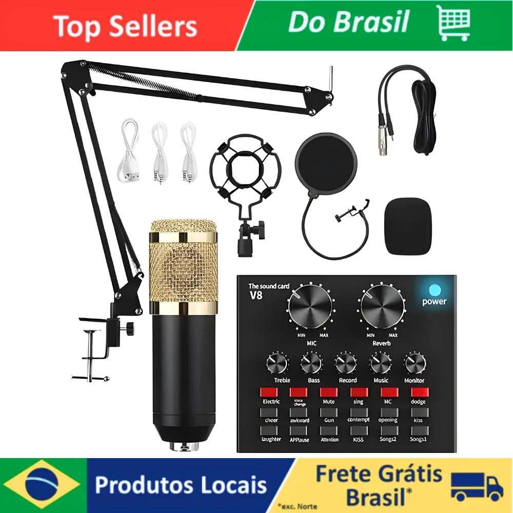 Kit Completo Interface Mesa V8 + Microfone Bm800 Com Braço Articulado