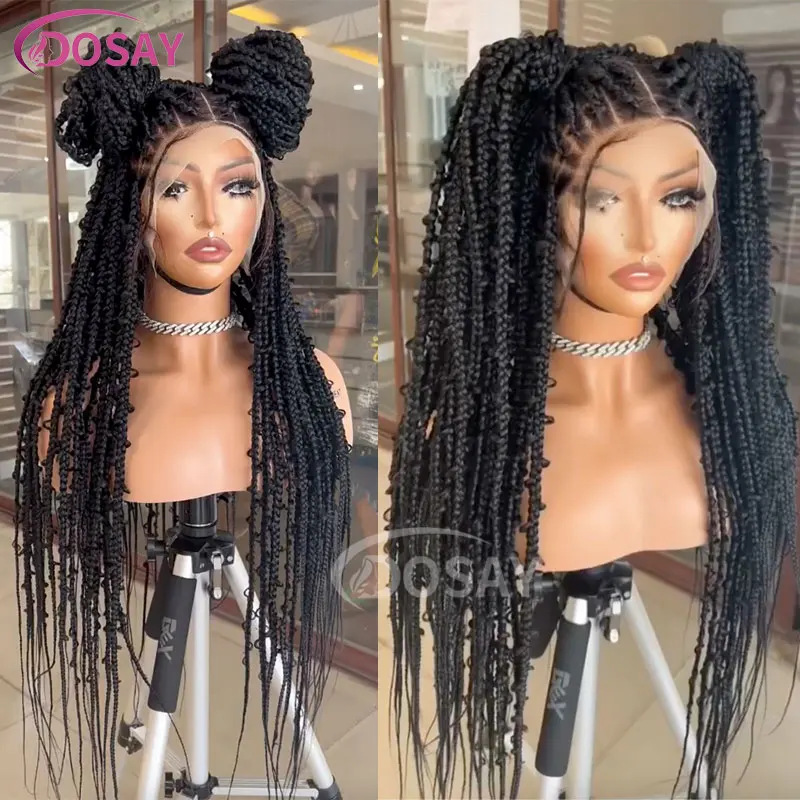 Perucas trançadas longas de caixa sintética para mulheres negras, renda cheia, couro cabeludo falso, tranças resistentes ao calor, cabelo cosplay, 36"