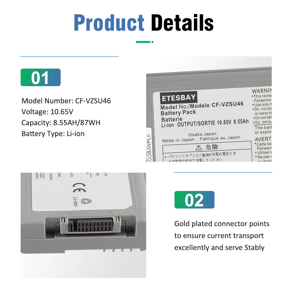 ETESBAY CF-VZSU46 baterai Laptop untuk Panasonic Toughbook CF-30 CF-31 CF-53 CF-VZSU1430U CF-VZSU72UCF-VZSU1430U 8.55Ah CN/RU