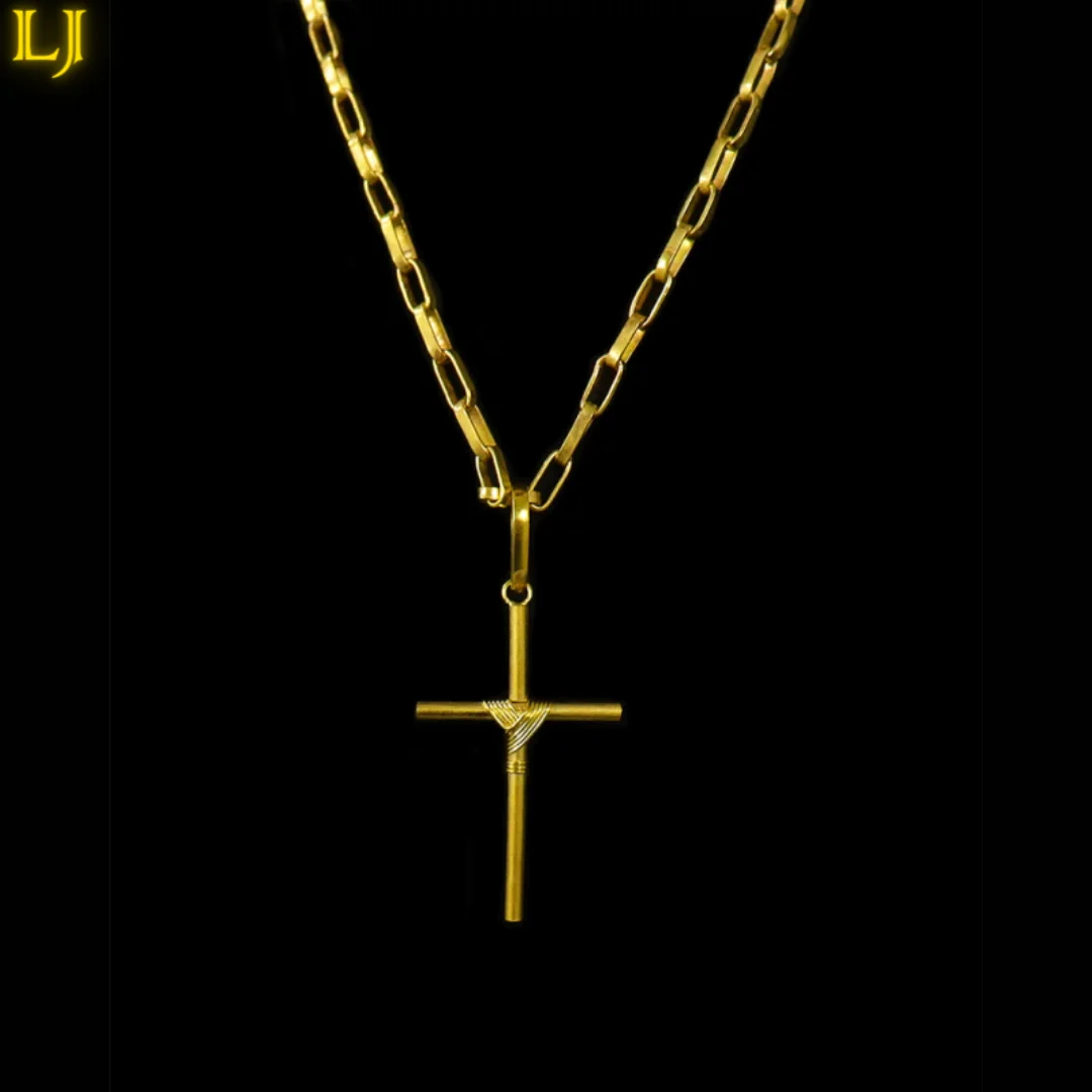 Tijolinho Chain Kit 4mm + Ancient Currency Crucifix Shine 18K Eternal | Lord Bel Jewelry in Nordic Gold Brazil