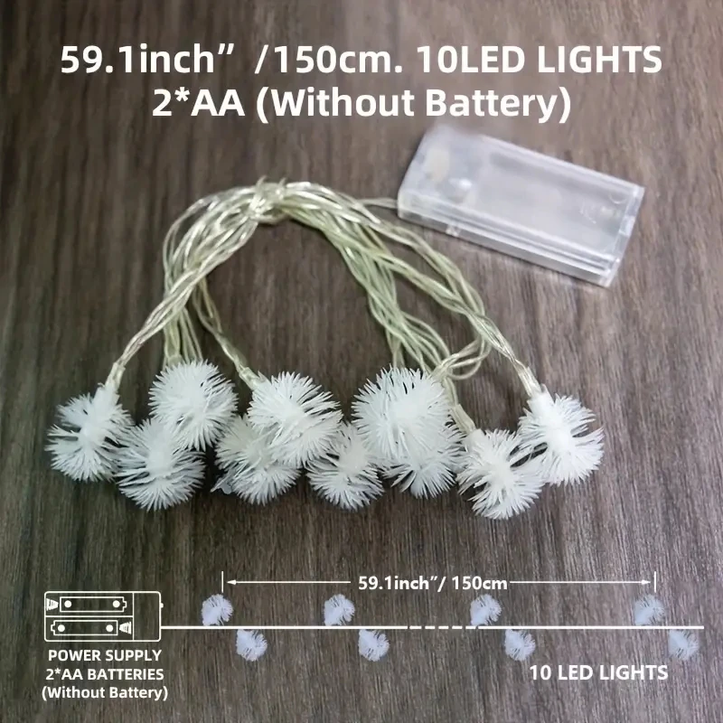 1PC 1.5M/3M/6M LED Dandelions Fur Balls String Lights With Battery Box Tree Room Decoration