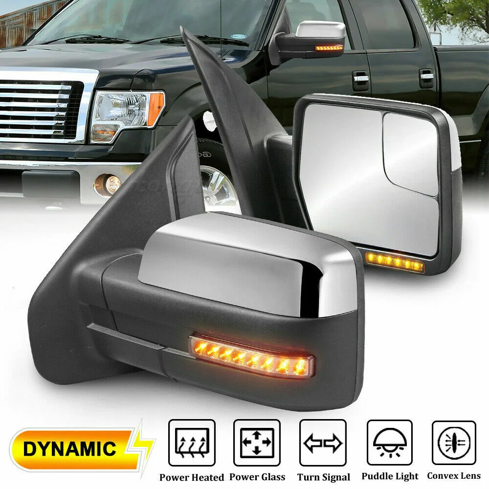 Towing Mirrors Power Heated Tow Mirrors w/ Streamer Signal For Ford F150 F-150 Truck 2007 2008 2009 2010 2011 2012 2013-2014