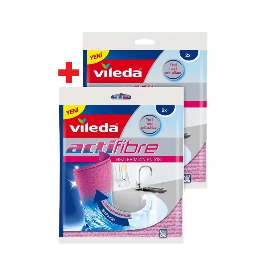 Vileda, Actifibre Cleaning Cloth Double Pack, 2 Pcs, Does Not Leave Marks on Glass, Multi-Purpose Quality Cleaning