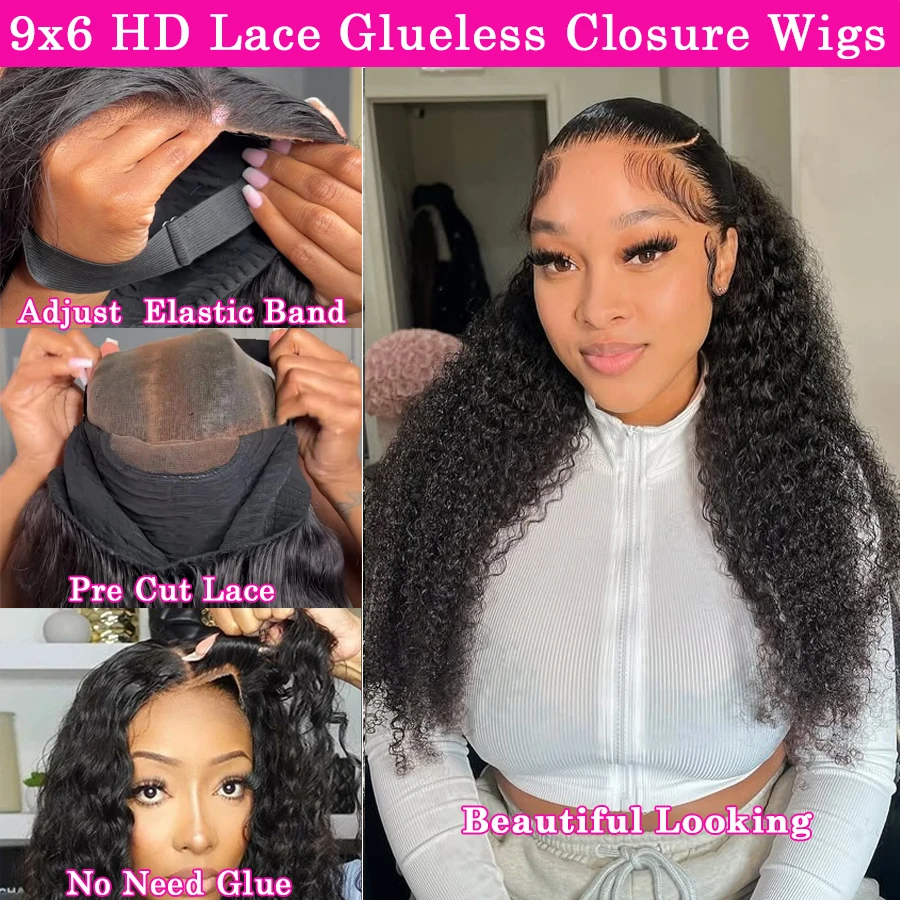 250% 9x6 HD Lace Closure Wigs Water Wave Wigs Glueless Wig Human Hair Melt Skins Wear & Go Curly Wigs Remy Brazilian Hair