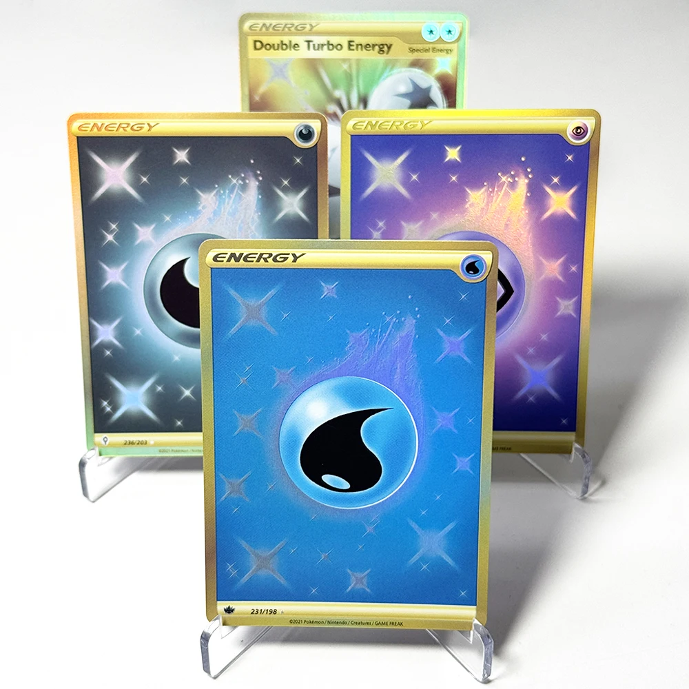 double turbo energy pokemon card PKM DIY self-made PTCG Foil Energy Cards Double Turbo Energy Squirrel Flash  Chilling Reign Card Classic Game Anime Trading Card