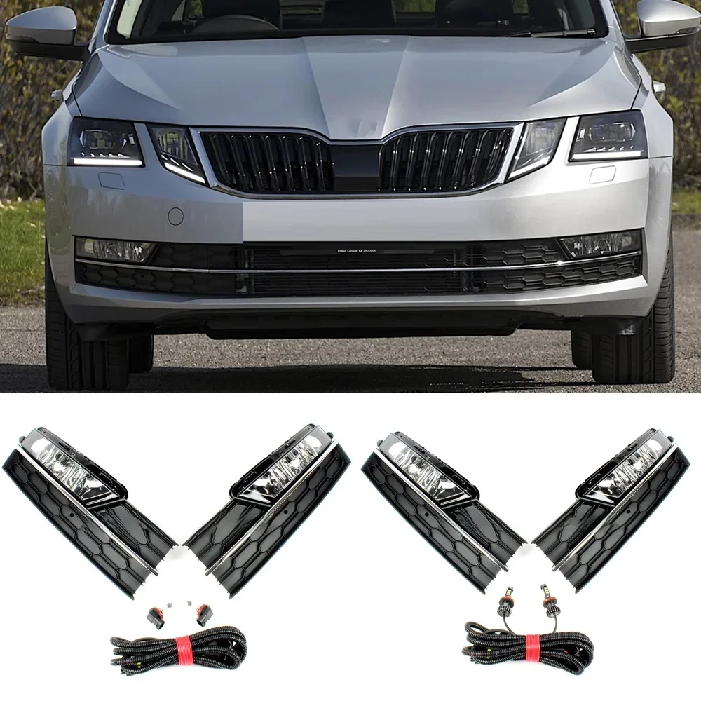 Światła samochodowe do Skody Octavia 5E MK3 LCI 2017 2018 2019 Zderzak przedni LED / Halogenowe światło przeciwmgielne / Osłona kratki / Wiązka przewodów — zdjęcie 2