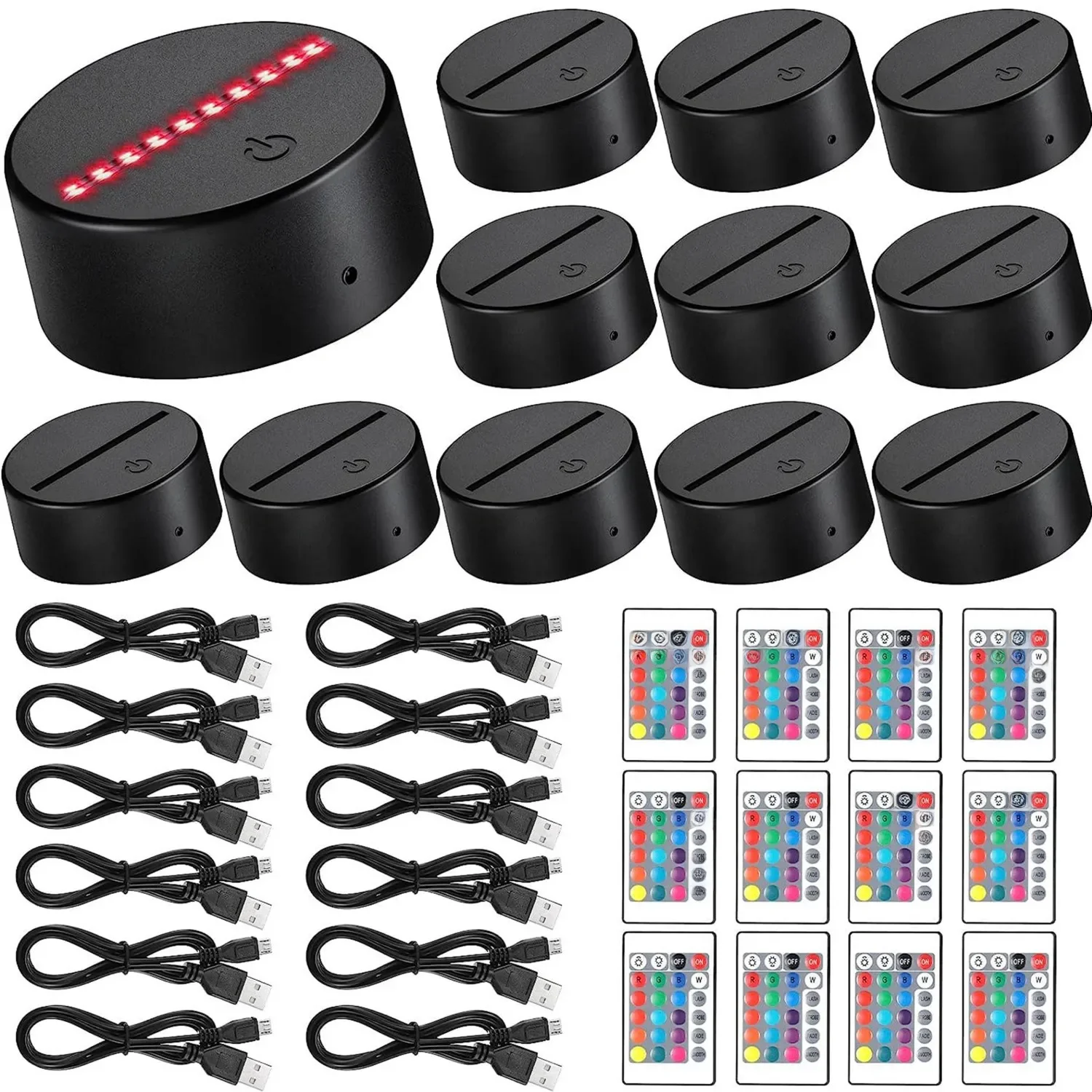 12pçs base de lâmpada de luz led noturna 3d, 16 cores, suporte de exibição de luz decorativa com