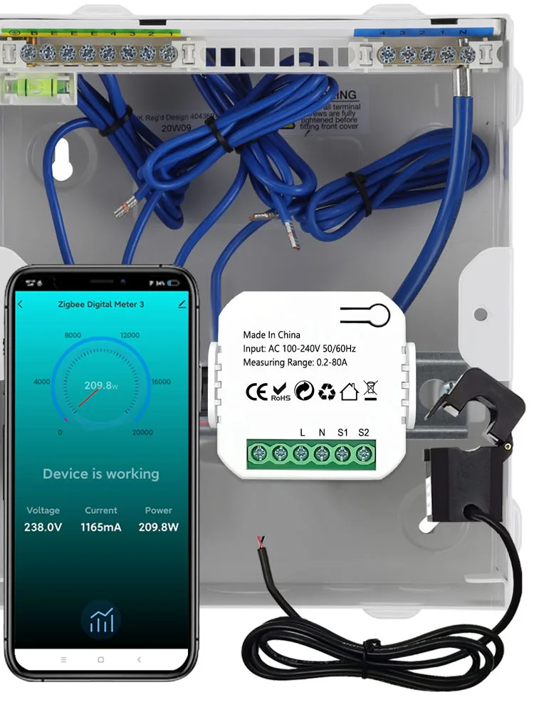 Tuya Smart ZigBee Miernik energii elektrycznej 80A Przekładnik prądowy z zaciskiem Aplikacja Monitorowanie zużycia energii KWh Statystyki energii elektrycznej 240V 50/60Hz Można ustawić automatykę scen — zdjęcie produktu 7