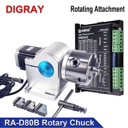 DIGRAY Rotary Attachment Diameter 80mm Rotary Device with Three Chuck +DM5042 Driver for UV CO2 & Fiber Laser Marking Machine