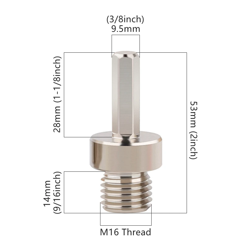 5/8-11" M10 M14 M16 Gewinde auf 3/8'' Sechskant galvanisierter Dorn-Adapter für Diamant-Kernbohrer, geeignet für elektrische Bohrmaschinen. – Detail 10