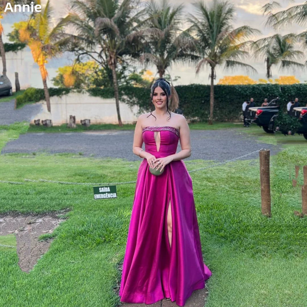 

Annie Chest Hollow Prom Dresses Purple Satin Evening Dresses Sexy Off-shoulder A-line Ladies Wedding Party Dresses