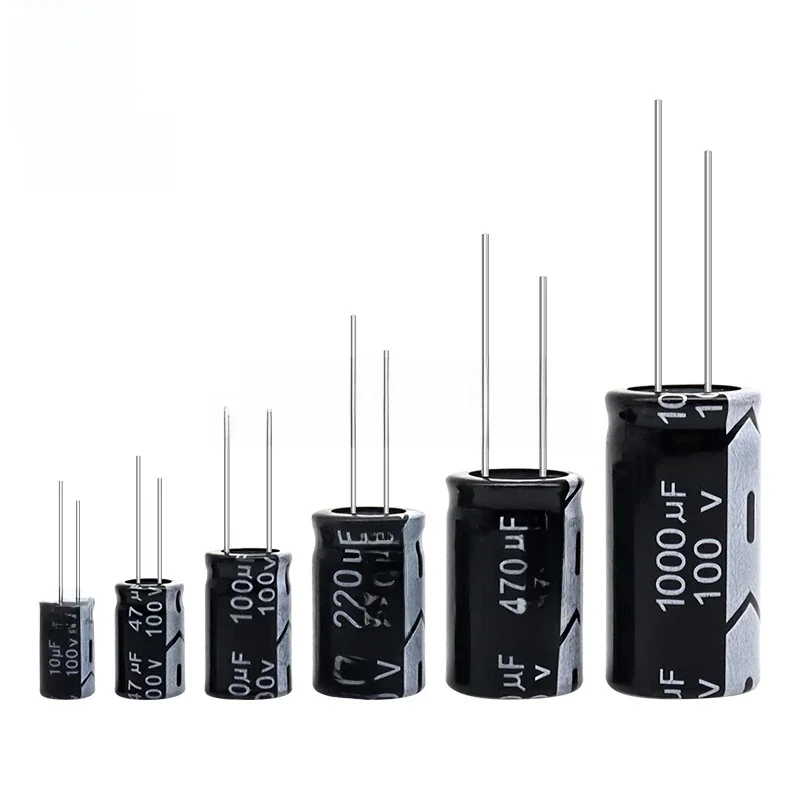 Kondensator elektrolityczny aluminiowy 100V 1UF 2.2UF 3.3UF 4.7UF 10UF 22UF 33UF 47UF 100UF 220UF 470UF 1000UF — zdjęcie 2