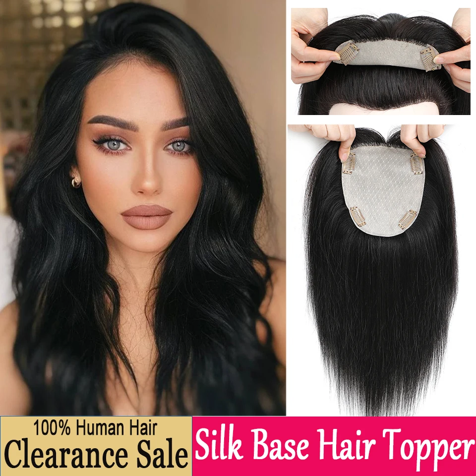 Joneous Human Hair Silk Base Topper For Women Straight Human Natural Hairpiece Topper Wig Hair Clips Extensions Cover Thinning