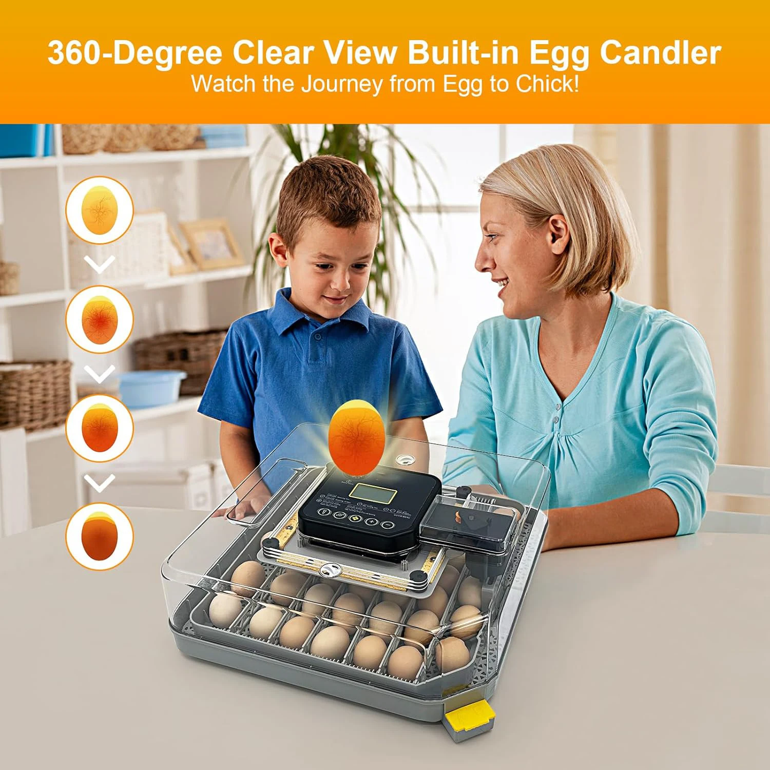 HOWOOlUA 48 Egg Incubator with Auto Temp & Humidity Control - Smart Digital Egg Hatcher Machine with Auto Egg Turner, LED Candle