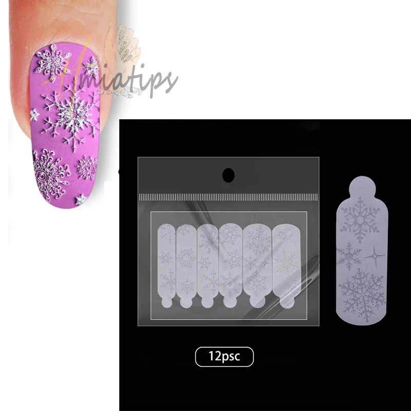 12Pcs Rose Snowflakes Silicone Molds Dual Forms Nails Quick Building Poly Nail Mold French Stickers For Nail Extension Tips Pads