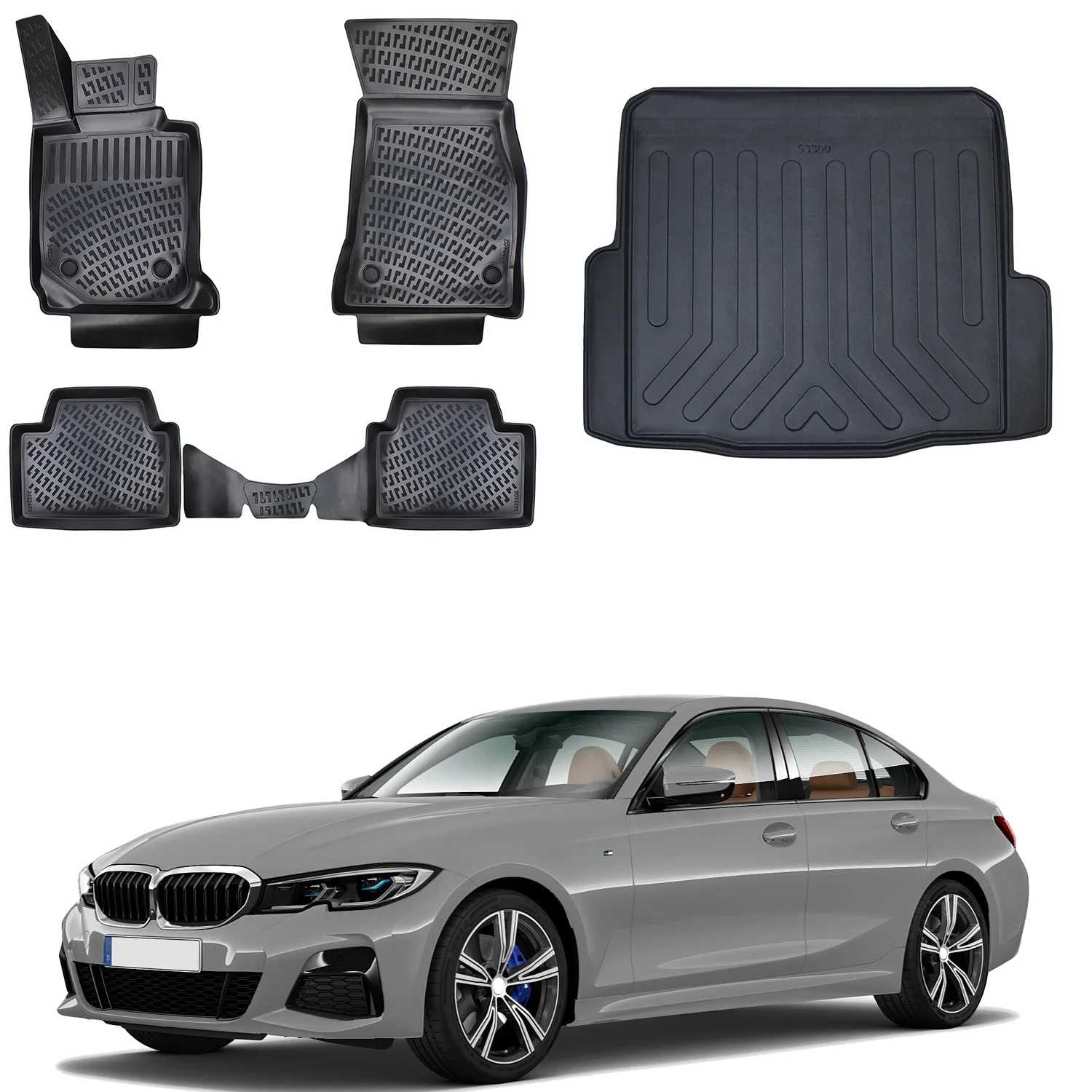 Floor Mats + Cargo Trunk Liner Fits Bmw 3 Series G20 2019-2024 Set - All Weather Maximum Coverage - Water Resistance