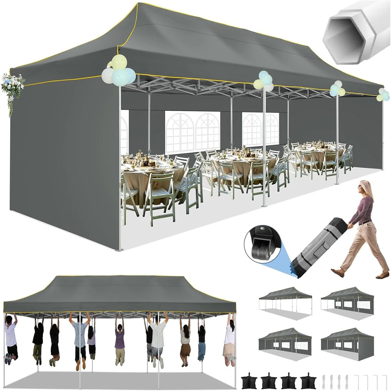 

Всплывающая палатка с навесом 10x30 футов, беседка для вечеринки, сверхмощный тент с 5 боковыми стенками, уличная палатка для коммерческого мероприятия, мгновенная беседка