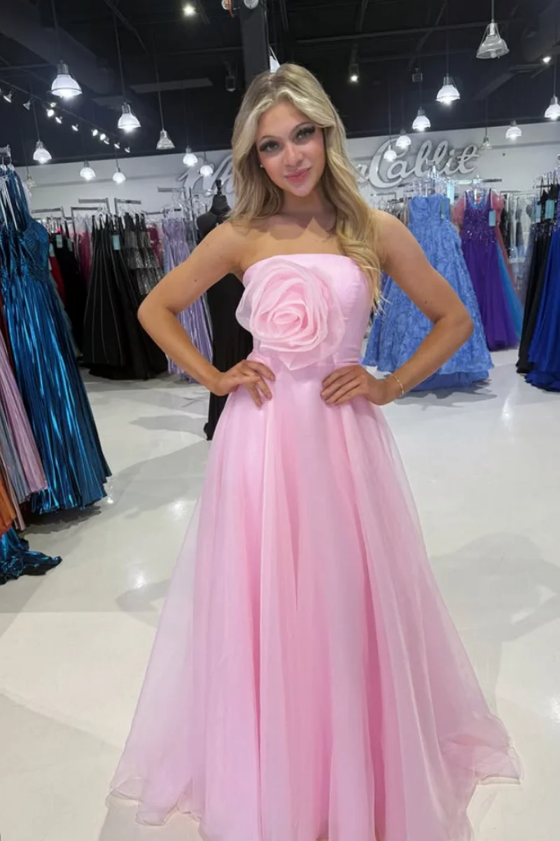 เจสสิก้าหวานสีชมพูชุดราตรี Handmade Organza ดอกไม้ชุดราตรี Off-ไหล่ Lady Wedding Party Dresses ที่กําหนดเอง