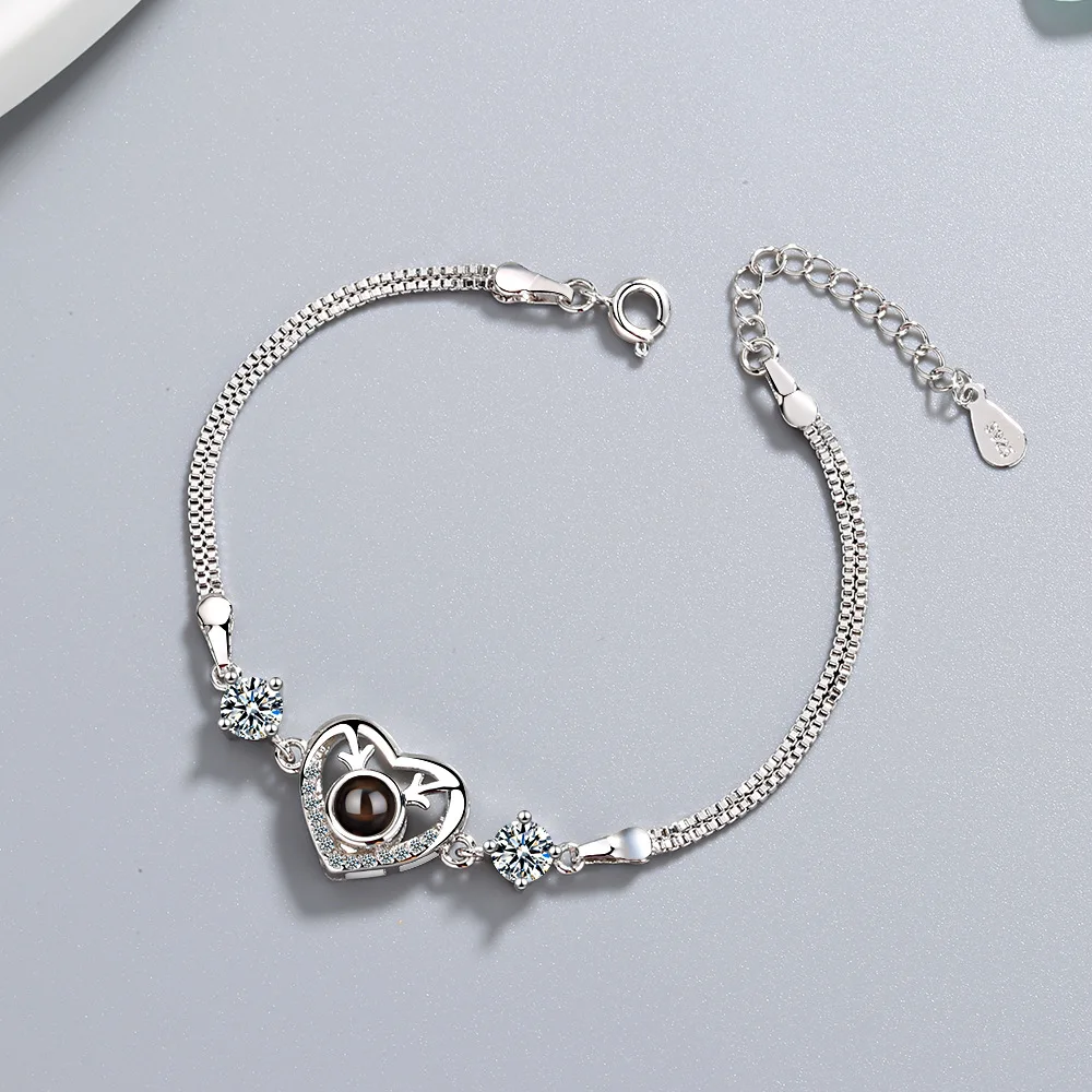 Customized 925 Sterling Silver Projection Photo Bracelet Custom Memorial Personalized Bracelet Jewelry Women Anniversary Gifts