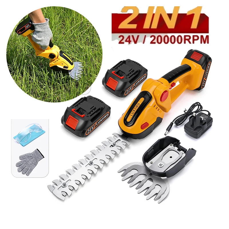 1 IN 1 Cordless Electric Hedge Trimmer 20000RPM Rechargeable Handheld Household Shrub Weeding Pruning Mower Garden Tools