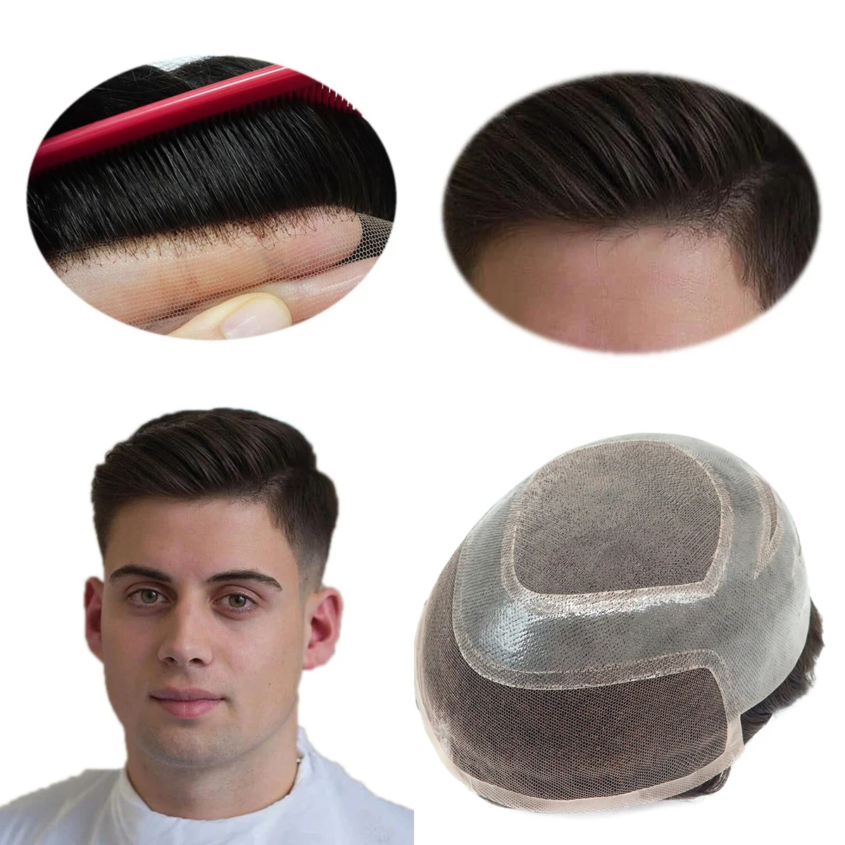 

Human Hair Versalite Toupee for Men Lace&Mono with Thin PU Hair Replacement System Breathable Men's Toupee Durable Hairpiece