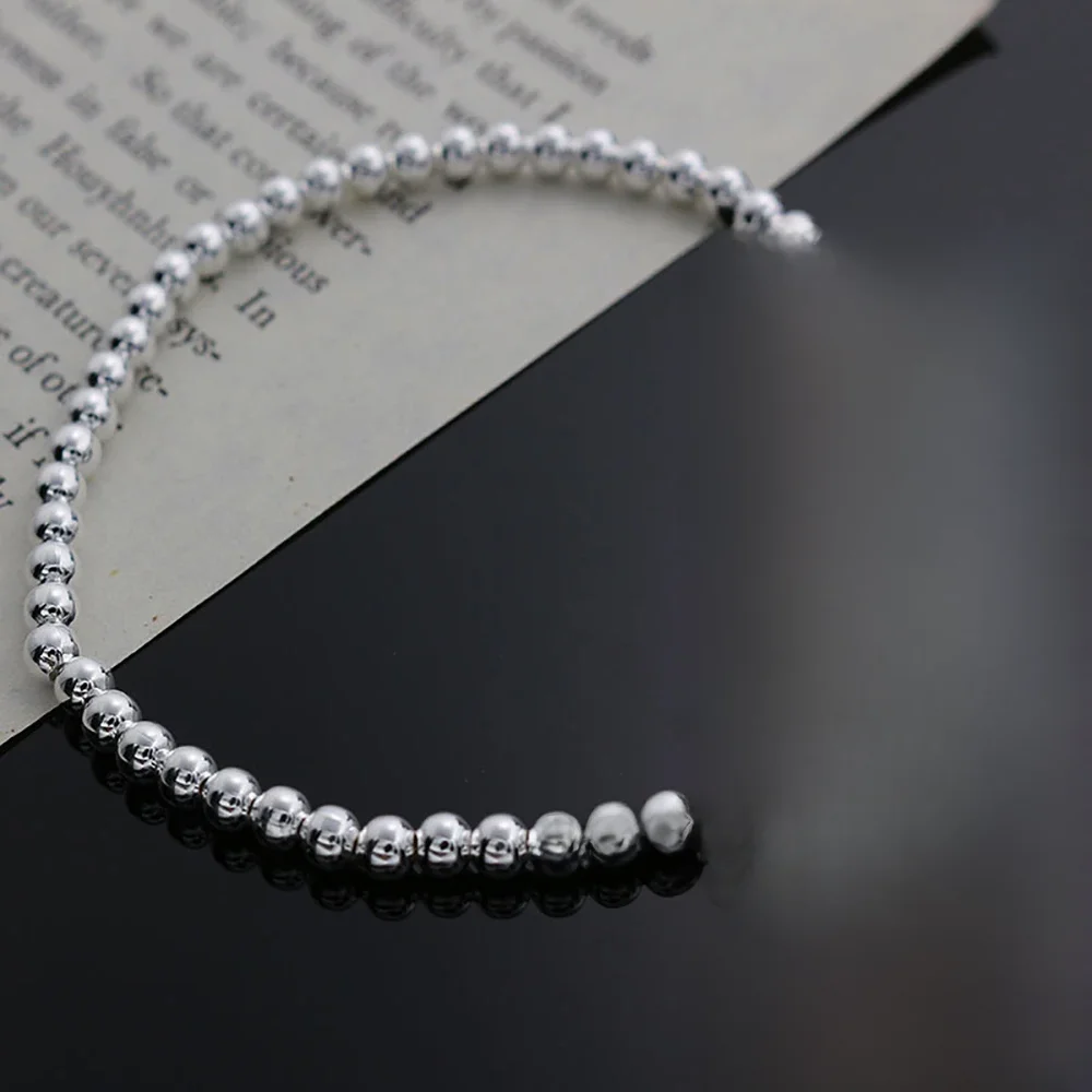 Piękna moda Elegancki łańcuszek z koralików 925 Sterling Silver 4MM Kobiety Śliczna bransoletka Wysokiej jakości wspaniała biżuteria — zdjęcie 2