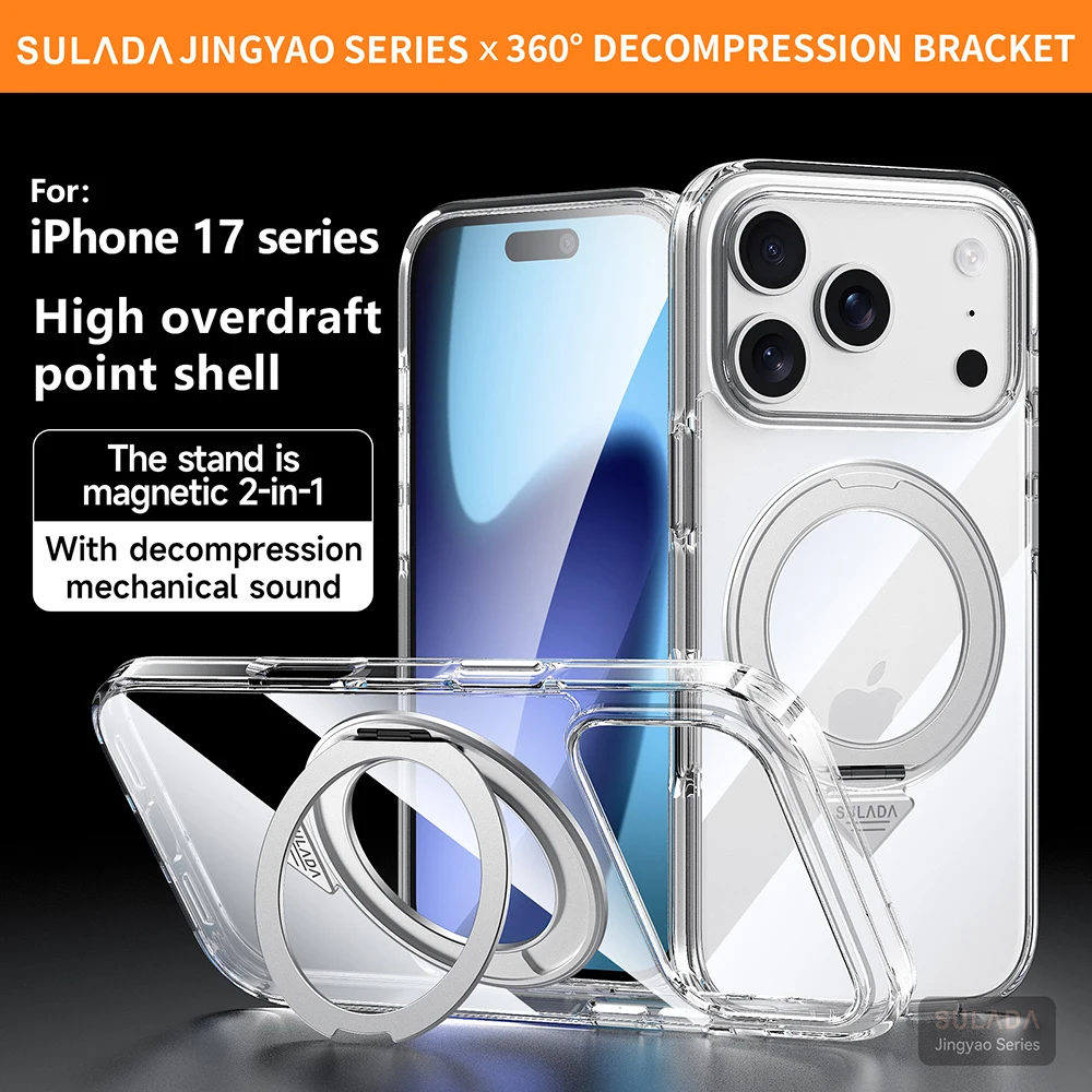 

For iPhone 17 Pro Max Case Anti-Yellowing Transparent Clear Magsafe Compatible Magnetic Phone Cover with Decompression Holder