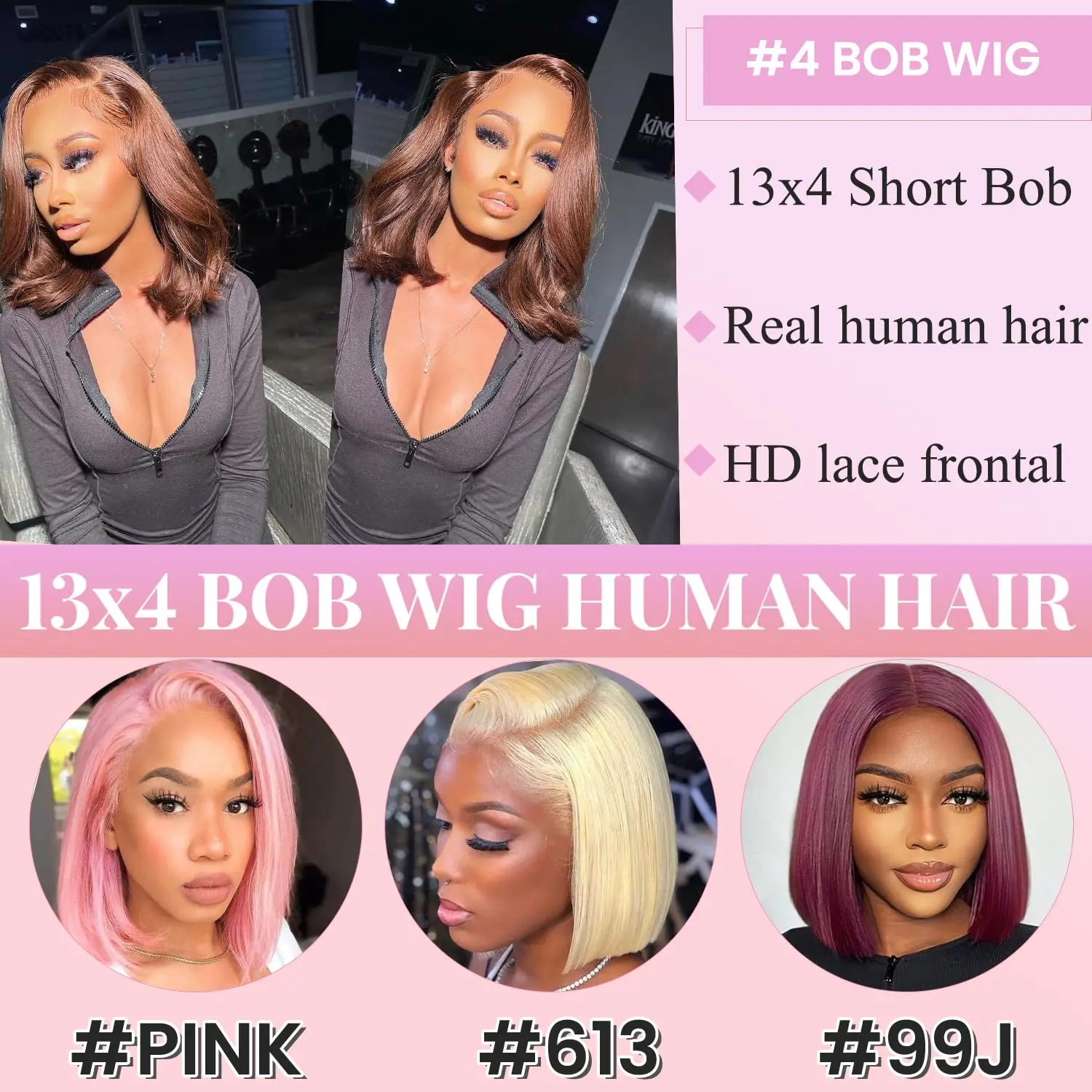 Brown Bob Wig Human Hair 13x4 Frontal Lace Wig Bob Wig Human Hair for Women Chocolate Brown Short Bob Wigs 180% Density 8 Inch