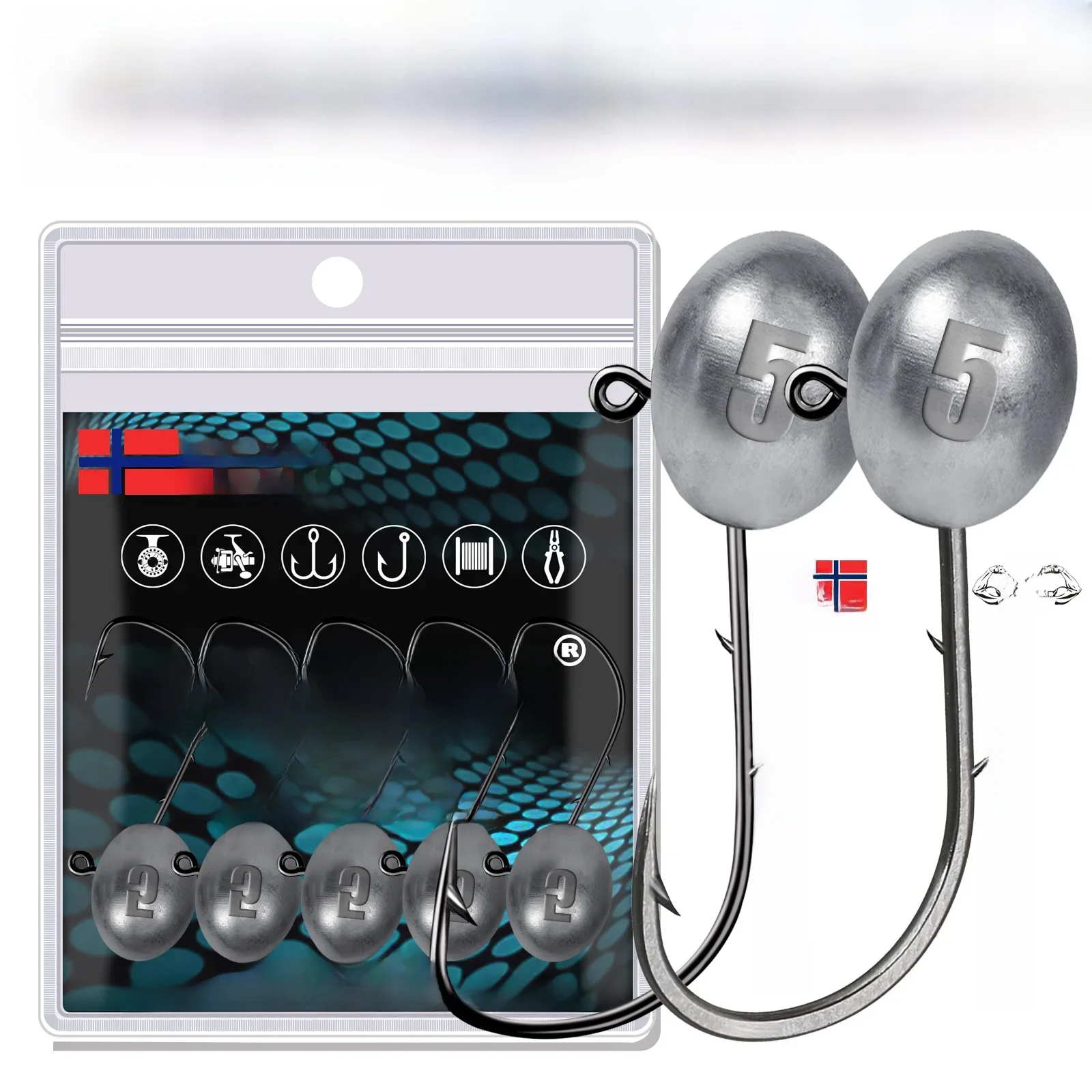 Hameçons de pêche Ajing à tête plombée, leurre à ver souple, articles de pêche, bar, truite, brochet, accessoires, 0.8-7g, 3X, 5 pièces par sac