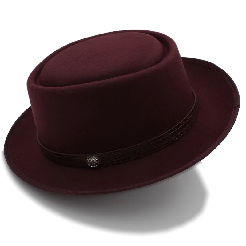 Vintage Porkpie-Hüte für Herren, einfarbige schwarze Fedora-Hüte, schlichte Porkpie-Hüte, Herrenmode, Sombrero Hombre, Chapeu Masculino, Show – Detail 9