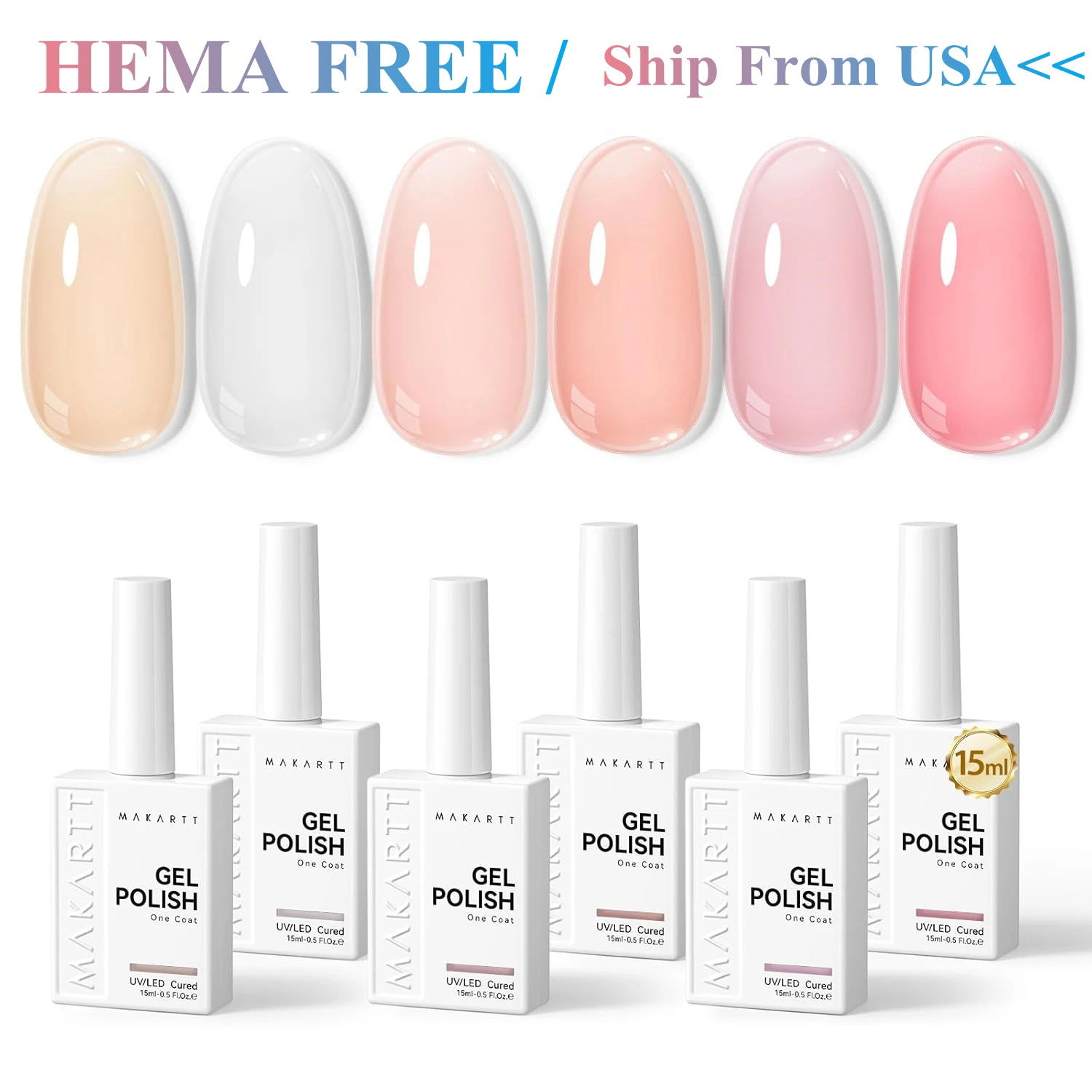 

Makartt Jelly Gel Nail Polish Set 15ml One N'Done 6 Colors Sheer White Pink Nude Transparent UV Nail Art Manicure DIY Salon Kit