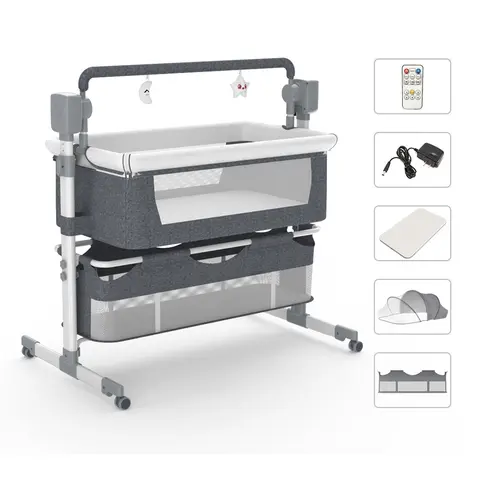 Moisés para bebé, Moisés mecedora automático con control remoto, ruedas, cama para recién nacido, traje de co-sleeper 0-6M, cunas de viaje para bebé