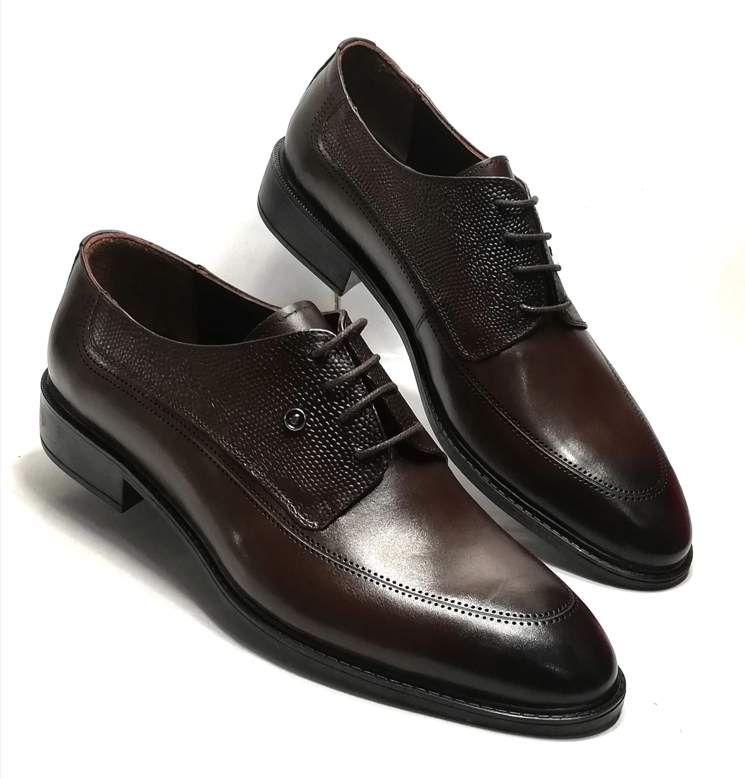 

Men's dark brown black geneine calfskin handmade dress dress Office shoes rubber sole luxury flashy eye-catching comfortable stable