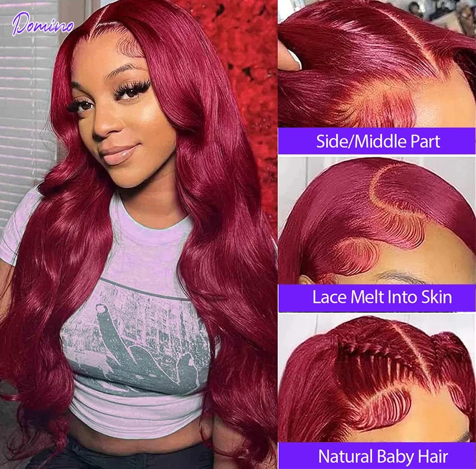 Wig renda depan 13x6 Hd 99j Burgundy Body wave 13x4 Wig rambut manusia renda depan 30 36 inci Wig rambut Brasil berwarna untuk wanita