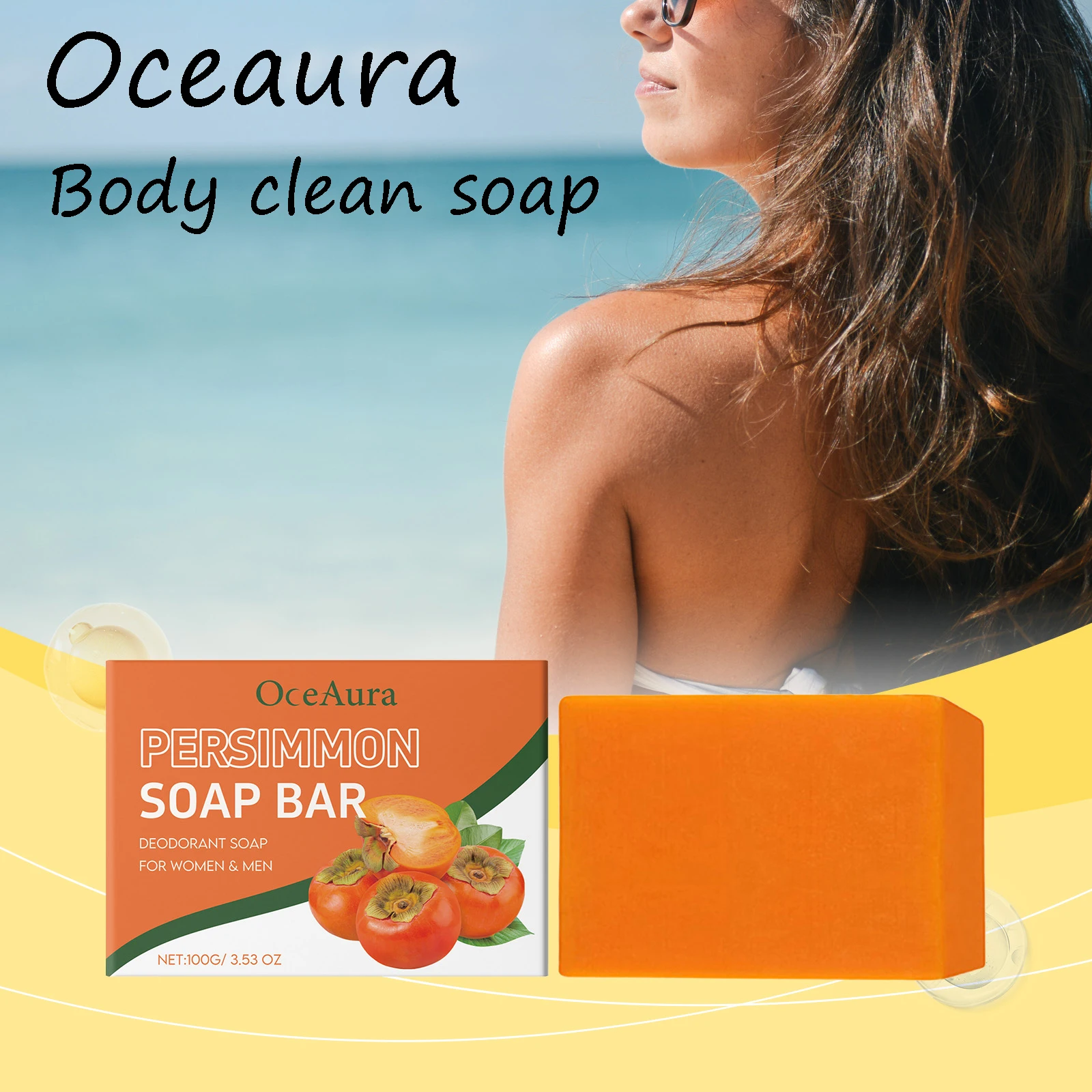

Oceaura Persimmon Body Soap Gentle Remove Dead Skin Refreshing Reduce Dryness Moisturizing Enhance Smoothness Body Soap Bar