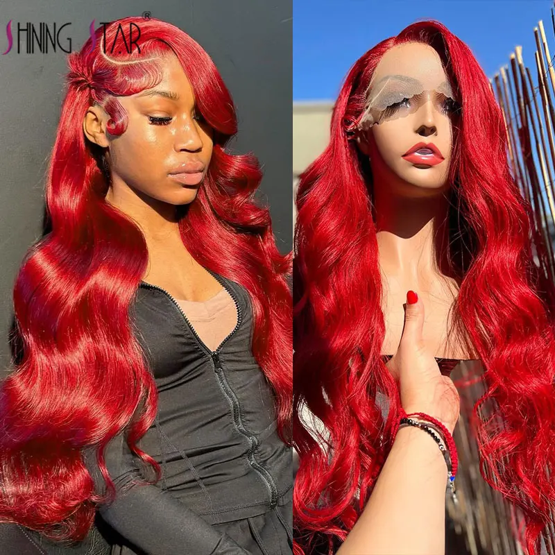 

Hot Red Burgundy Body Wave Wig 13X6 Hd Lace Front Human Hair Wigs 13X4 Curly Hd Lace Frontal Wig For Black Women Colored Wig 180