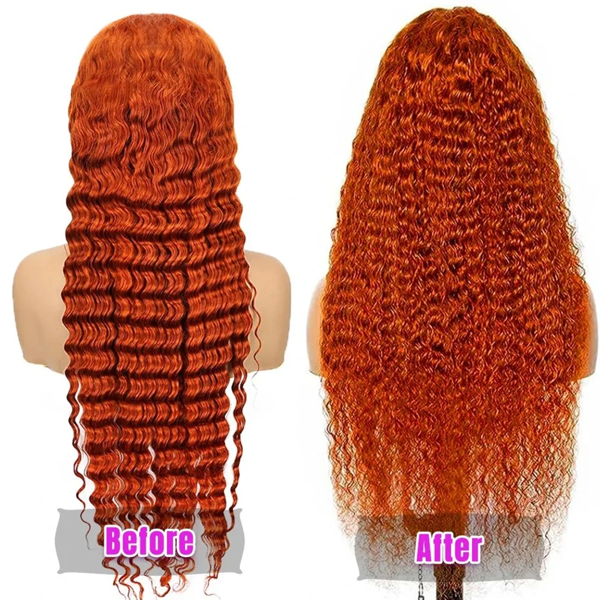 Swupod 13x4 13x6 220% Density Transparent HD Lace Front Wig for Women Deep Wave Remy Human Hair Ginger Orange 350# Loose Curly image 5